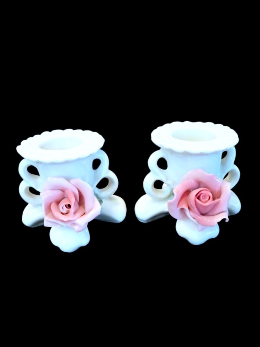 Vintage Pair Of Porcelain Karl ENS Candlestick Holders Volkstedt Germany 1950s